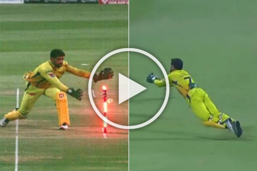 MS Dhoni flying sensational catch in IPL 2020