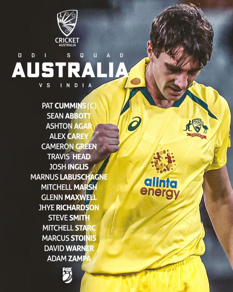 Ind Vs Aus Odi Series Australia Squad Against India Announced With Pat Cummins As Captain 2628