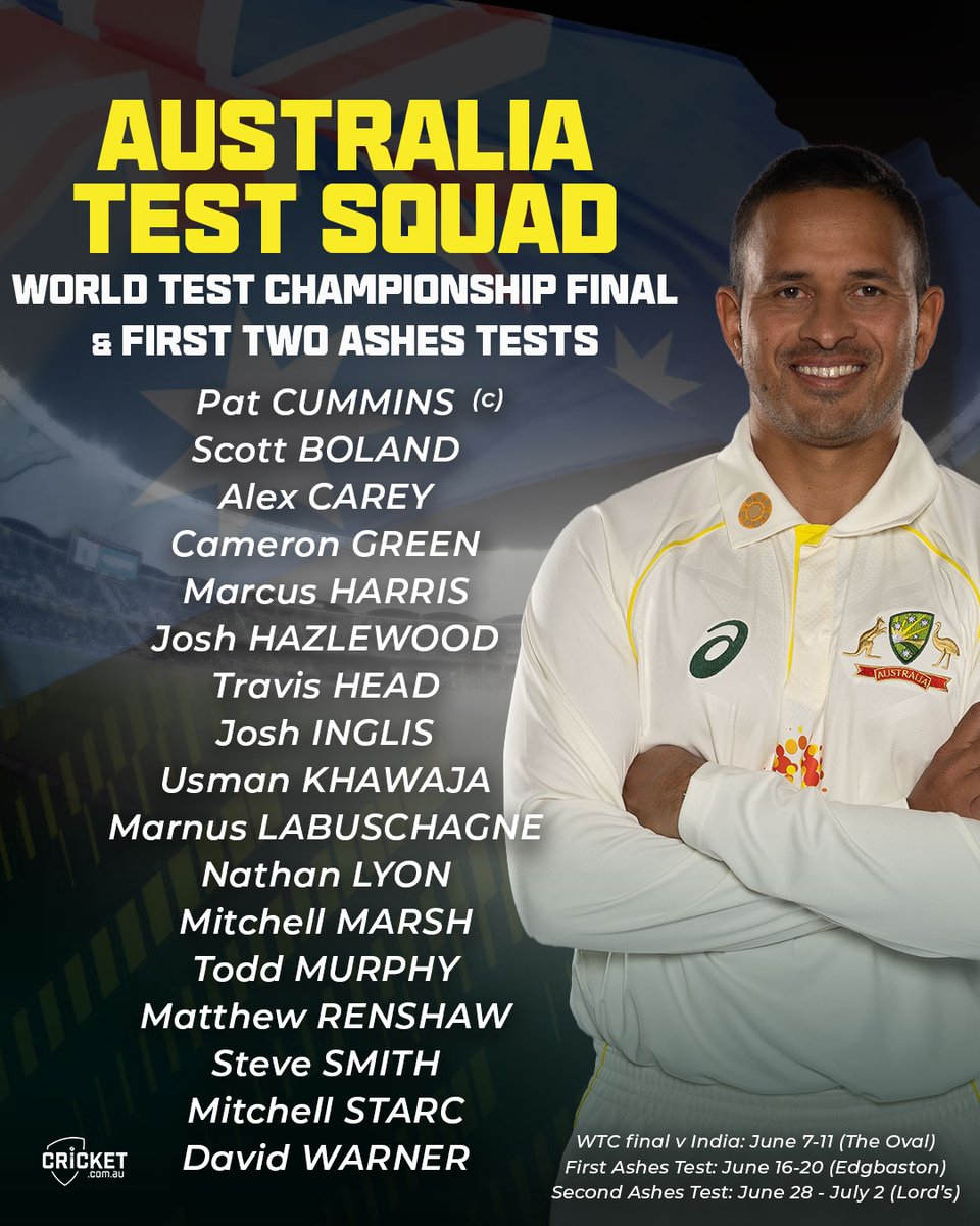 Australia announces squad for Ashes and ICC WTC final against India