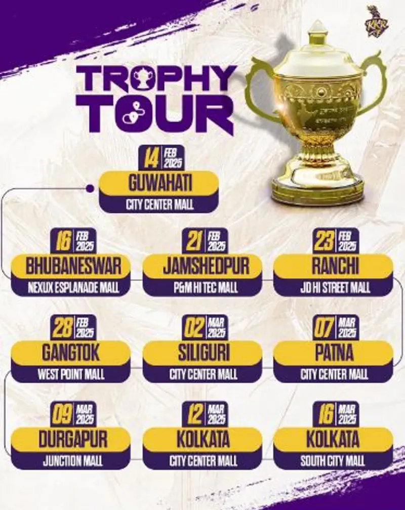 KKR Announces First-Ever IPL Trophy Tour Across Nine Cities Ahead of 2025 Season